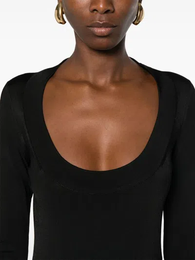 Saint Laurent Plunging Round Neck Long-sleeved Dress