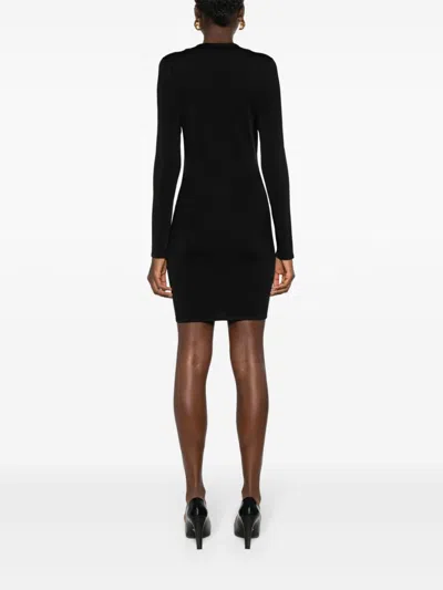 Saint Laurent Plunging Round Neck Long-sleeved Dress
