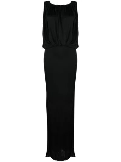 Saint Laurent Shoulder-baring Long Dress With Gathered Accents