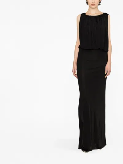 Saint Laurent Shoulder-baring Long Dress With Gathered Accents