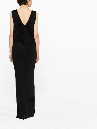 Saint Laurent Shoulder-baring Long Dress With Gathered Accents