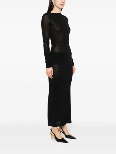 Saint Laurent Open-back Wool, Cashmere And Silk-blend Maxi Dress