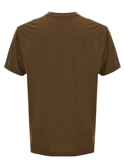 Tom Ford Military Green Crewneck T-shirt With Tf Embroidery In Lyocell And Cotton Blend Man