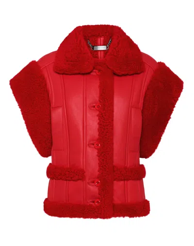 Philipp Plein Gothic Plein Buttoned Shearling Vest In Red