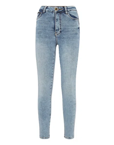 Philipp Plein Denim Skinny Trouser Skull In Blue