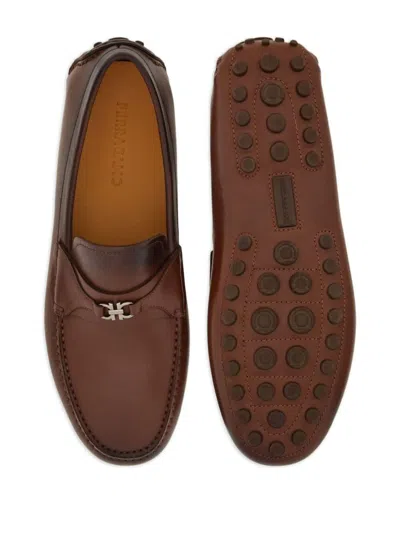 Ferragamo Gancini-ornament Driver Loafers In Brown