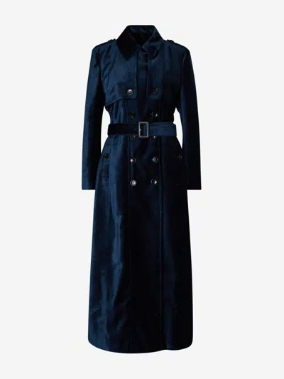 Tom Ford Long Blue Trench Coat With Matching Belt In Velvet Woman In Includes Adjustable Belt