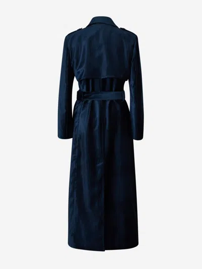 Tom Ford Long Blue Trench Coat With Matching Belt In Velvet Woman In Includes Adjustable Belt