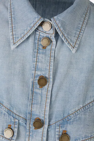 Shop Zimmermann Flowy Denim Shirt In Contrast Stitching Detail