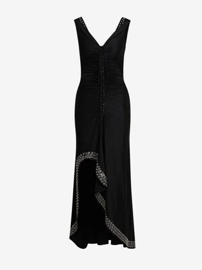 Shop Rabanne Midi Dress With Metallic Eyelets In Metal Eyelet Detail