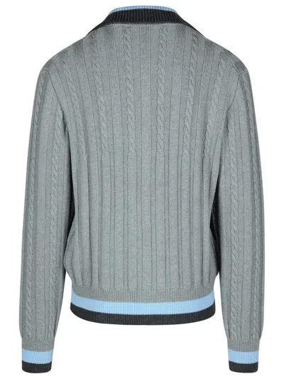 Versace Virgin Wool Cable Knit Cardigan With Zip Closure In Grey