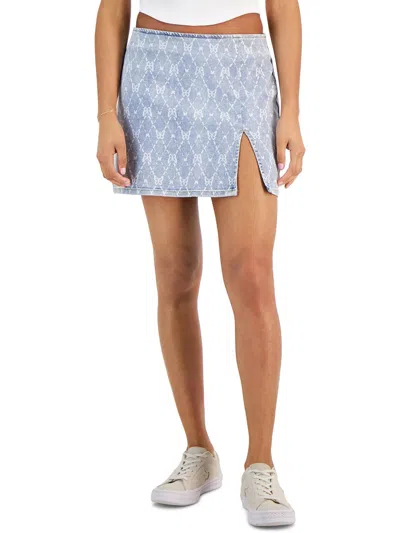 Tinseltown Juniors Womens Mini Printed Denim Skirt In Multi