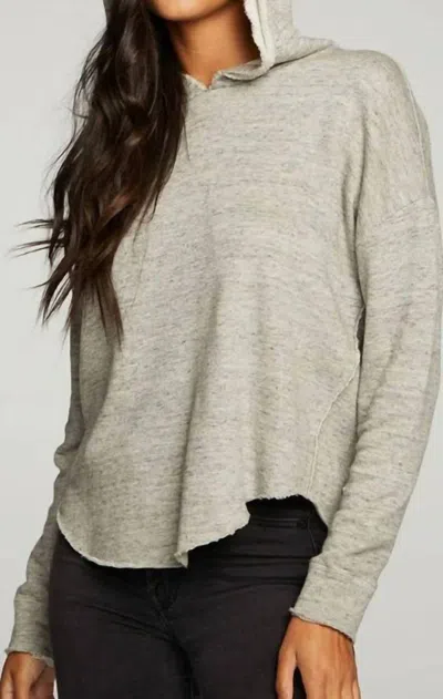 Chaser Linen French Terry Long Sleeve Shirttail Pullover Hoodie In Heather Grey In Grey
