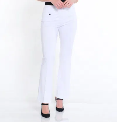 Slimsation By Multiples Wide Band Elastic Waist Flare Leg Pant In White In White