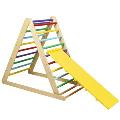 Hivvago Foldable Wooden Climbing Triangle Indoor With Ladder For Toddler Baby-natural