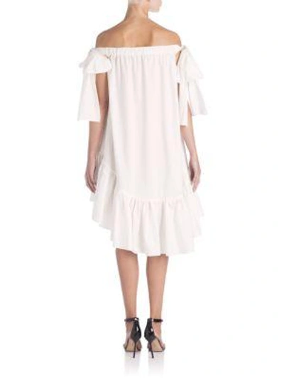 Shop Msgm Asymmetrical Off-shoulder Dress In White