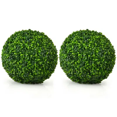 Hivvago 2 Pieces 15.7 Inch Artificial Boxwood Topiary Ball Tree Set