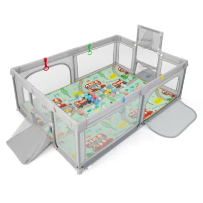 Hivvago Large Baby Playpen With Mat And Ocean Balls-light Gray