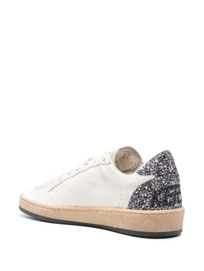 Shop Golden Goose Leather Ball Star Sneakers With Glitter In Bianco E Grigio