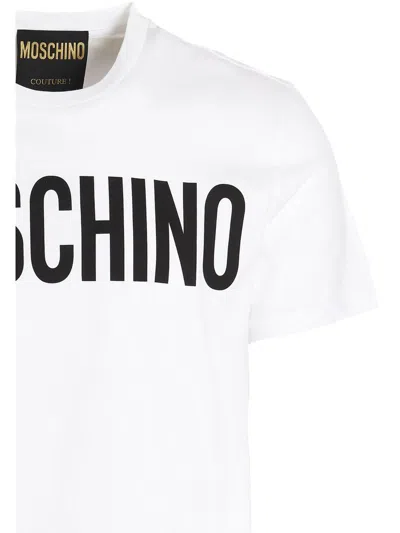 Shop Moschino 'label' T-shirt In White/black