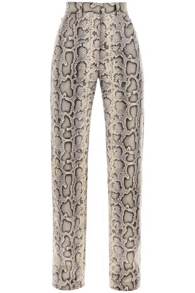 Sportmax Abete Python Print Leather Pants In Beige