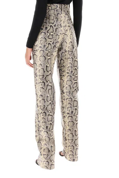 Sportmax Abete Python Print Leather Pants In Beige