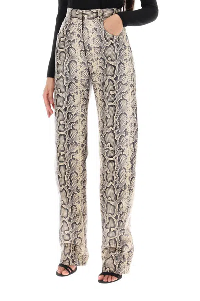 Sportmax Abete Python Print Leather Pants In Beige