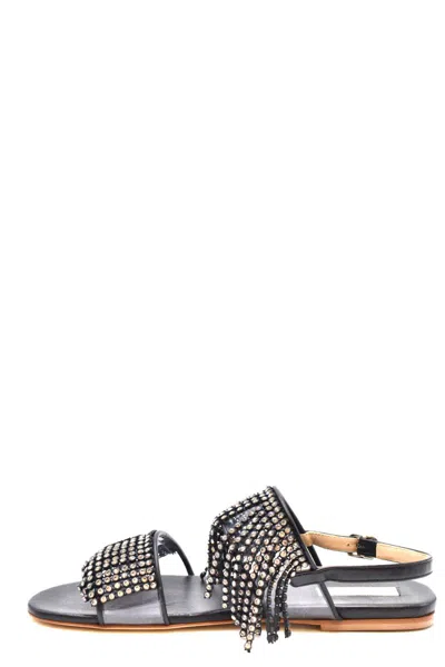 Polly Plume Leather Sandals In Black