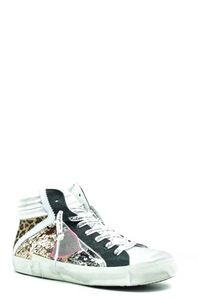 Philippe Model Sequin High-top Sneakers Leopard Print In Multi