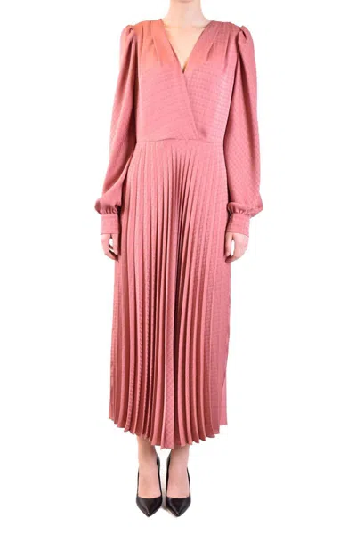 Twinset Twin-set Wrap Midi Dress With Deep V-neckline In Pink