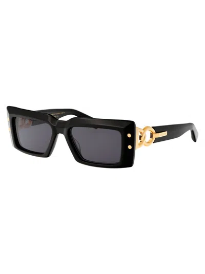 Balmain Imperial Rectangular Chain Sunglasses In 145a Blk - Gld