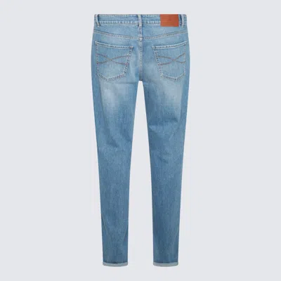 Shop Brunello Cucinelli Medium Blue Cotton Jeans