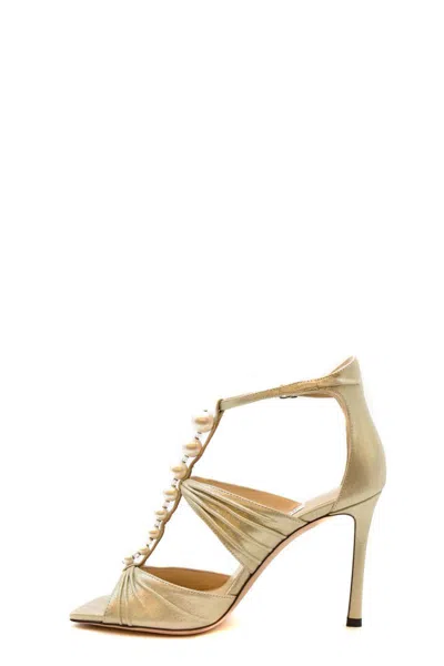Jimmy Choo Open Toe Pearl T-bar Sandals In Platinum