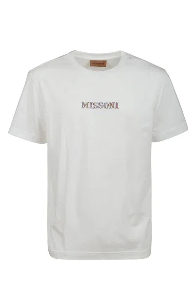 Missoni Crew Neck Embroidered Design Short Sleeves In White