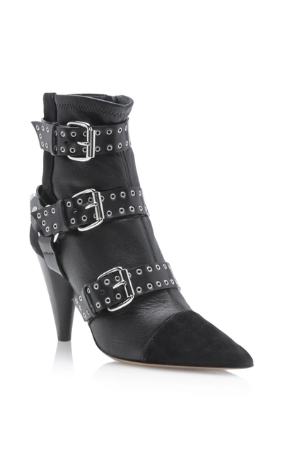 Isabel Marant Lysett Embellished Leather And Suede Ankle Boots In Black