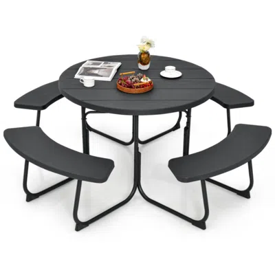 Hivvago 8-person Outdoor Picnic Table And Bench Set With Umbrella Hole-white