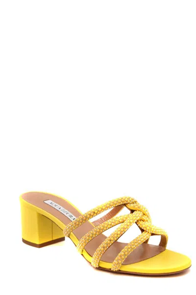 Aquazzura 60mm Moondust Sandals In Yellow Ocher