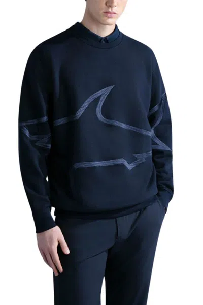 Paul & Shark Crew Neck Shark Graphic Sweaters In Blue