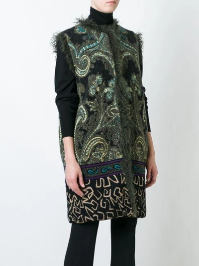 Shop Etro Embroidered Sleeveless Coat - Green