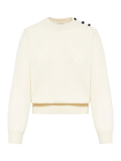 Bottega Veneta Crew-neck Wool Sweater Embellished Buttons In Nude & Neutrals