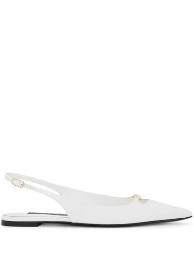 Dolce & Gabbana White Slingback Ballet Flats With Logo Detail In Leather Woman In White