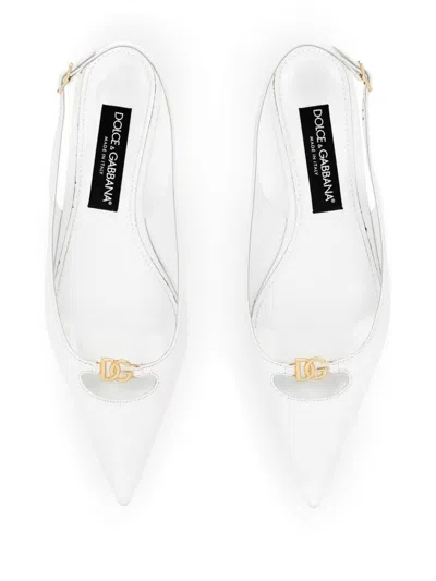Dolce & Gabbana White Slingback Ballet Flats With Logo Detail In Leather Woman In White
