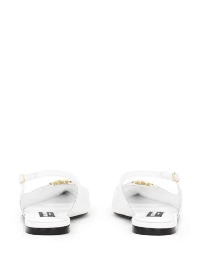 Dolce & Gabbana White Slingback Ballet Flats With Logo Detail In Leather Woman In White