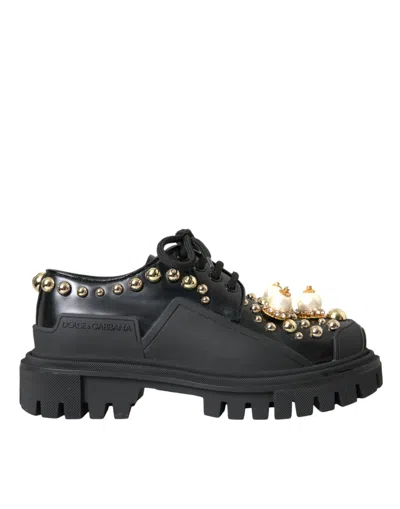 Dolce & Gabbana Embellished Leather Trekking Derby Shoes In Black
