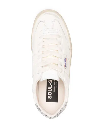 Shop Golden Goose Leather Soul Star Sneakers With Glitter In Bianco E Argento