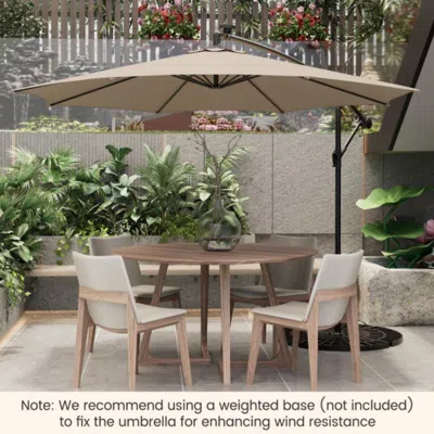 Hivvago 10 Feet Patio Offset Umbrella With 112 Solar-powered Led Lights-beige-wine