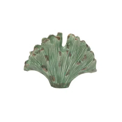 Furnizzeme 18 Inch Accent Vase Intricate Kelp Design Green Ceramic Brown Accents