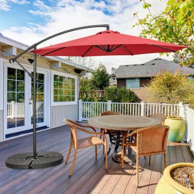 Hivvago 10 Feet Offset Umbrella With 8 Ribs Cantilever And Cross Base-orange
