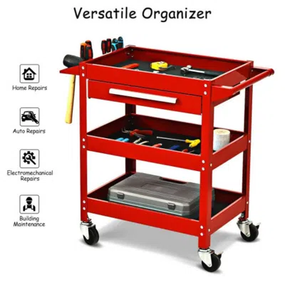 Hivvago Rolling Tool Cart Mechanic Cabinet Storage Toolbox Organizer With Drawer-red