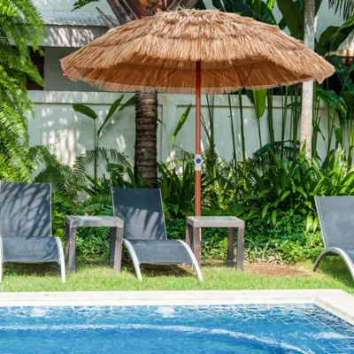 Hivvago 6 Feet Thatched Patio Umbrella With Tilt Design And Carrying Bag